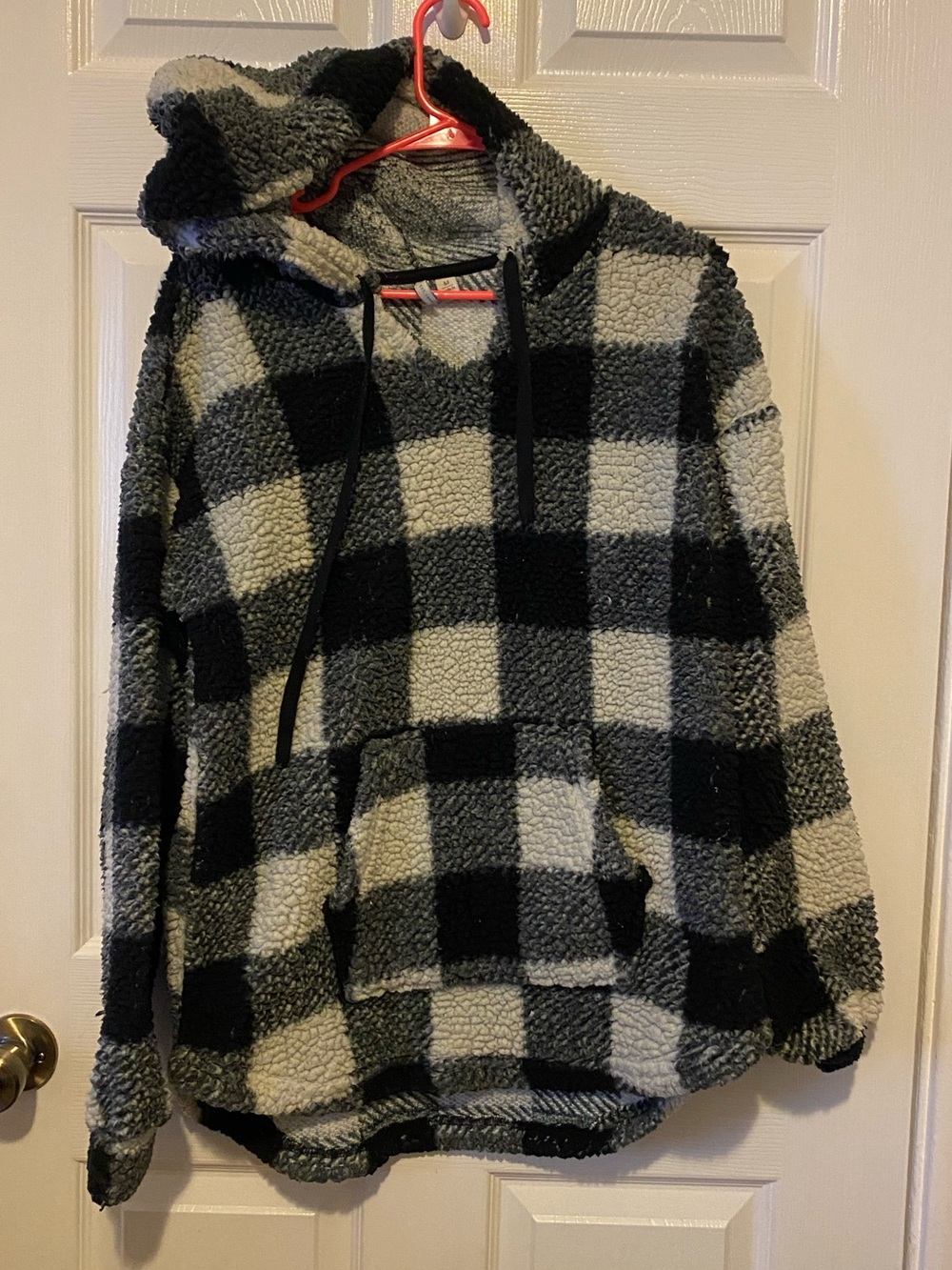 Cato Black and White Plaid Sherpa Crewneck Hoodie